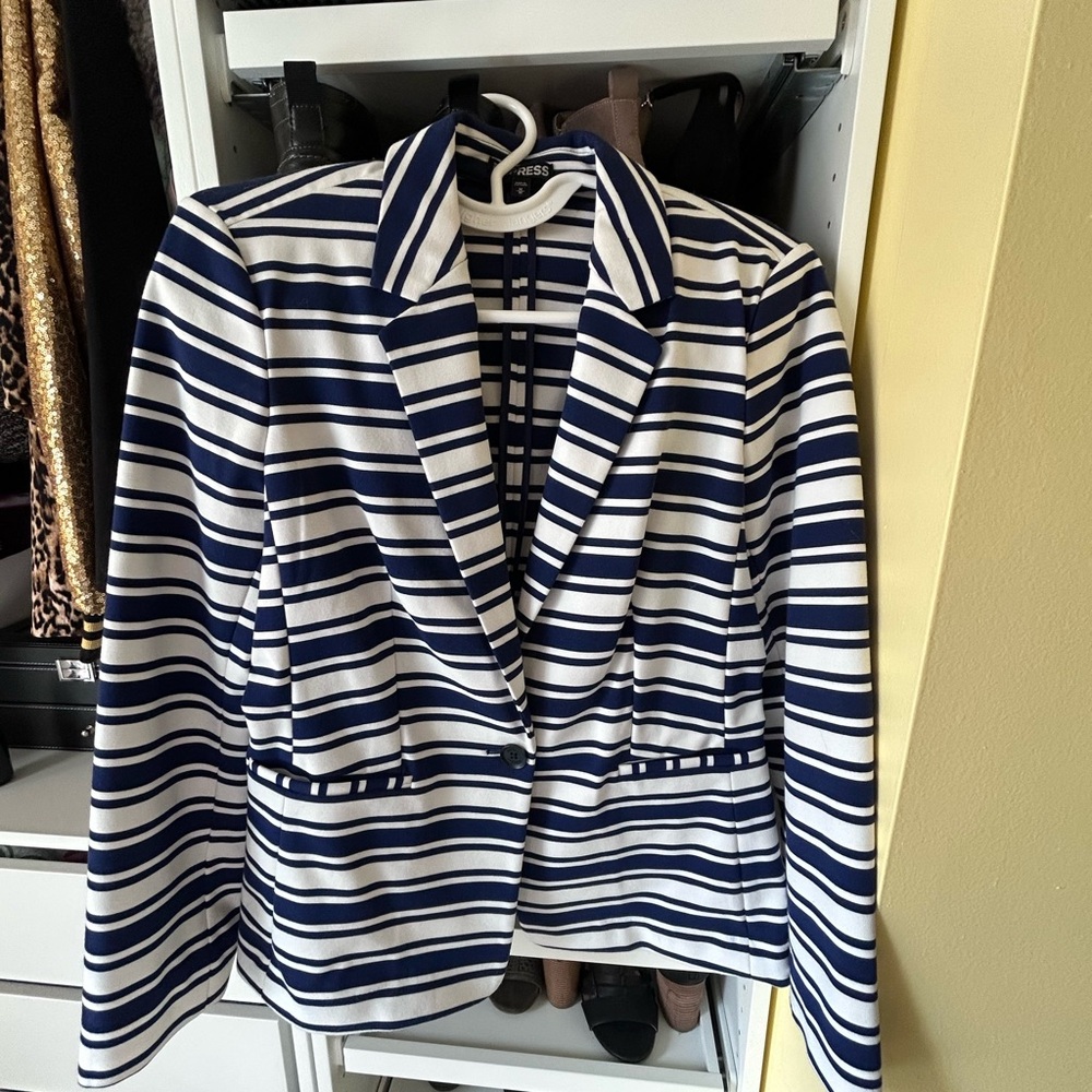 Express Blue & White Striped Blazer Size M
